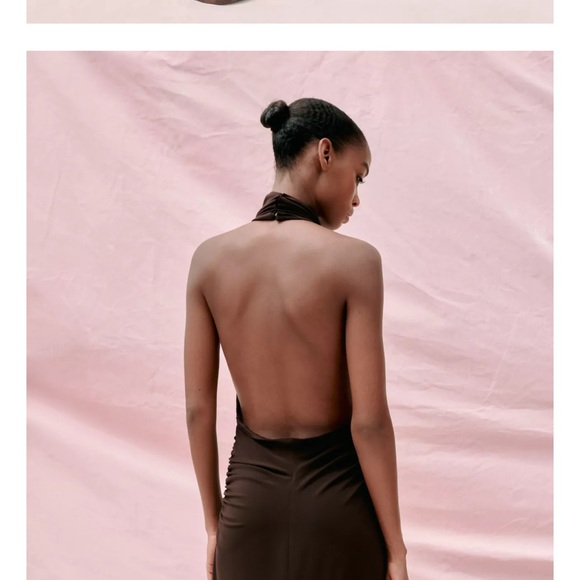 Zara Chocolate Brown Halter Maxi Dress - Picture 3 of 6